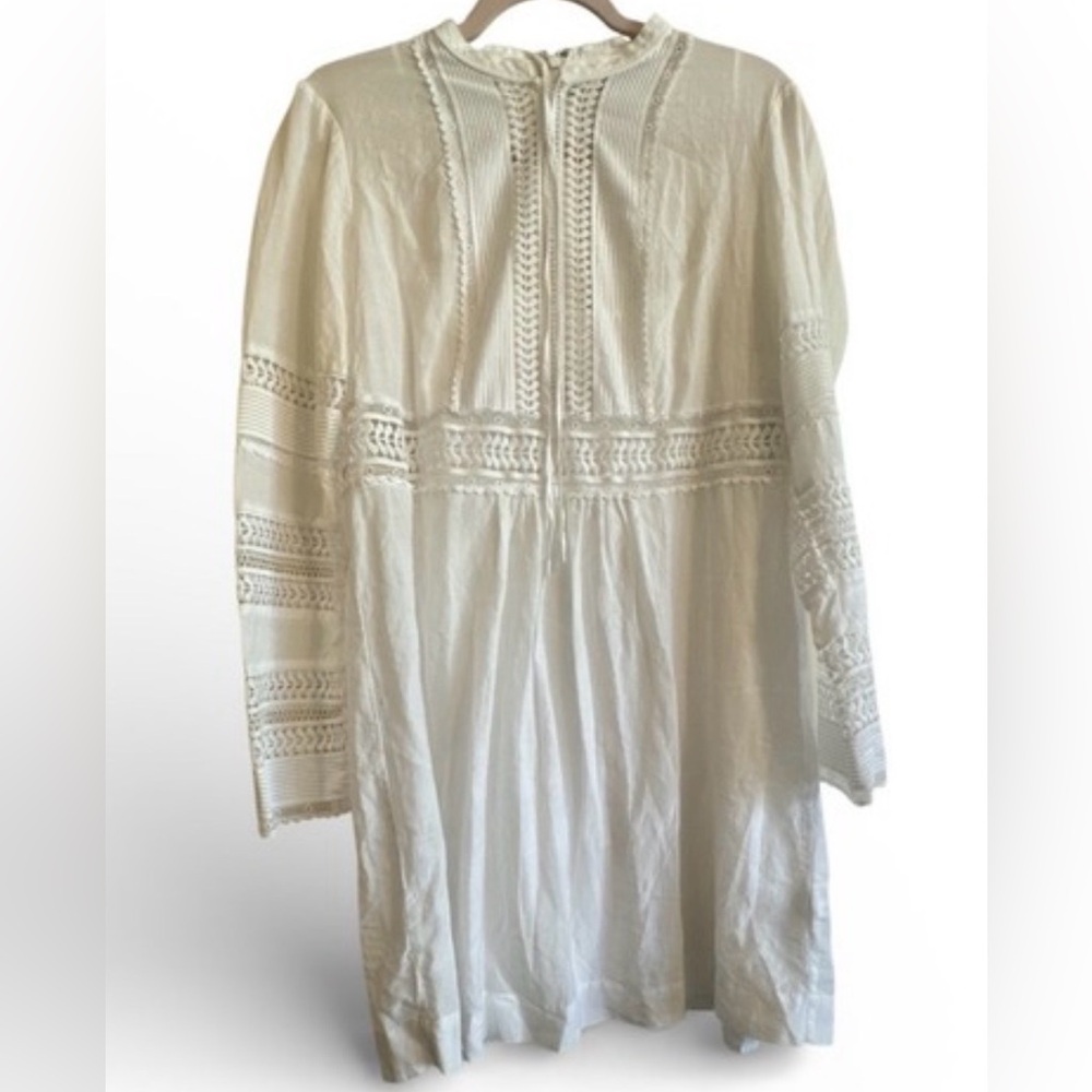 Banana Republic White Lace Detail Long Sleeve Shift Boho Dress Cotton Blend Sz M